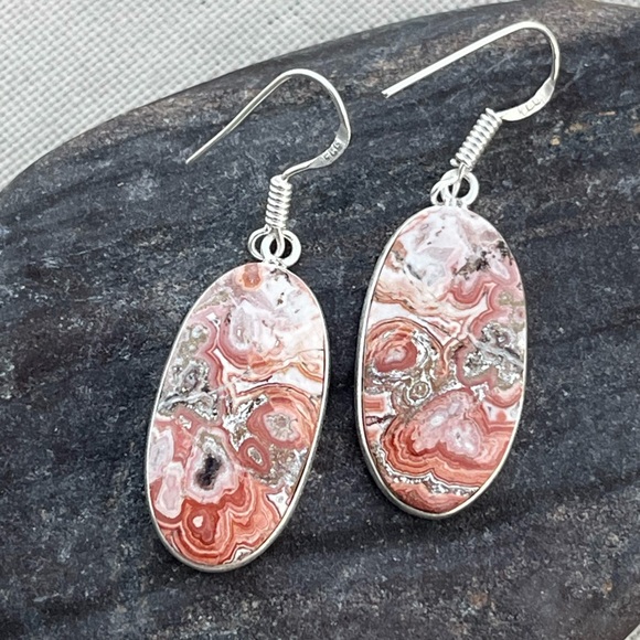 Crazy Lace Agate Sterling Silver 2” Earrings - Picture 6 of 7